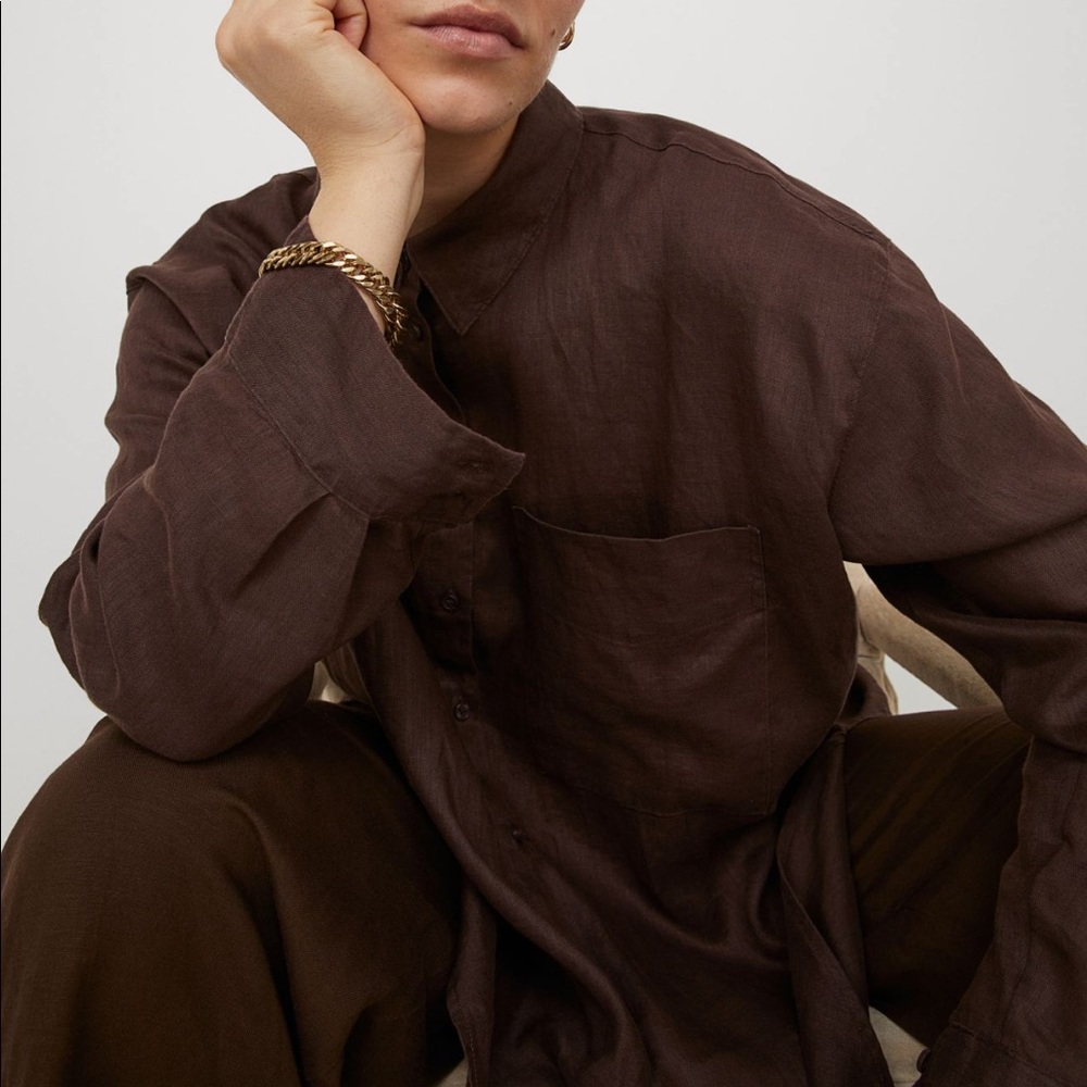 H&M Brown Button-Down Shirt
